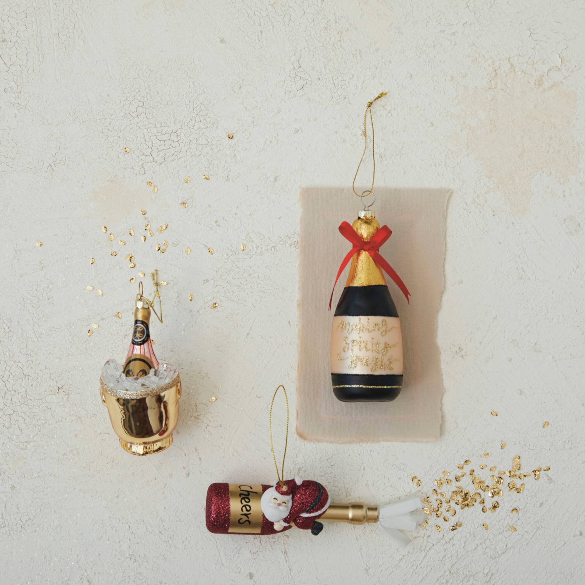 Hello Honey® 5.25" Glass Champagne Bottle Ornament with Bow